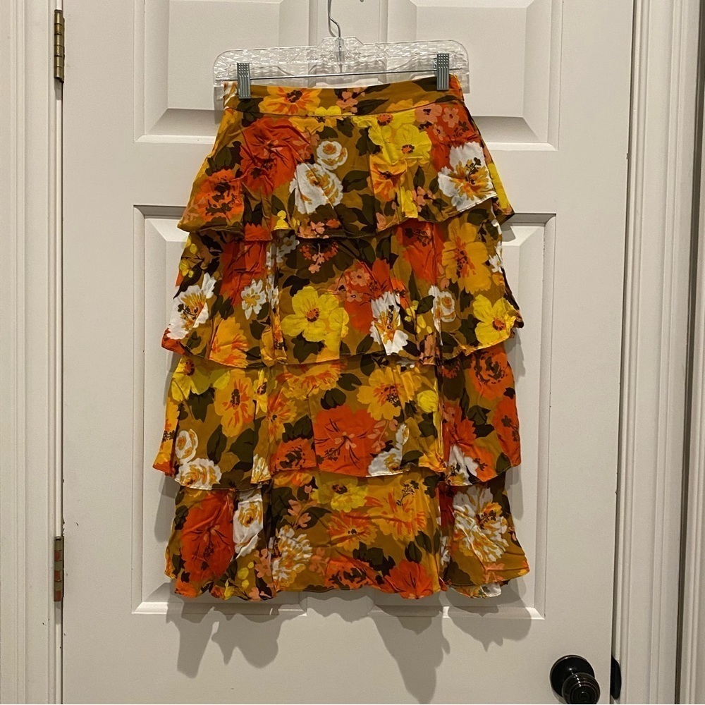 Anthropologie Wolven Mavis Tiered Midi Ruffle Floral Skirt 16190 - Picture 5 of 13